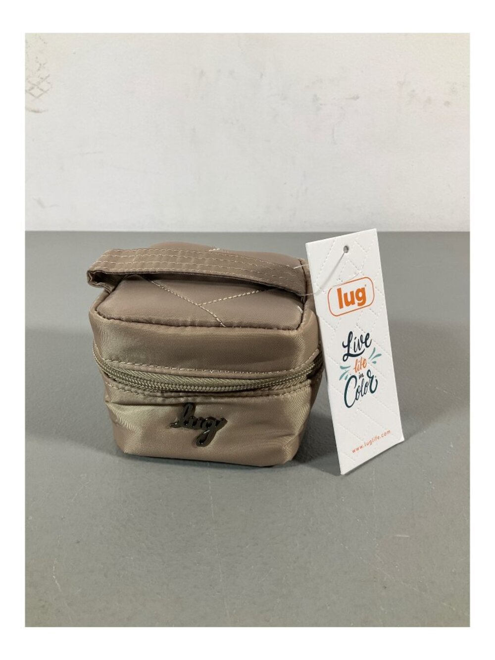Lug Swizzle Mini Jewelry Case - Sand Taupe Polyester with Removable Pouch and Zi